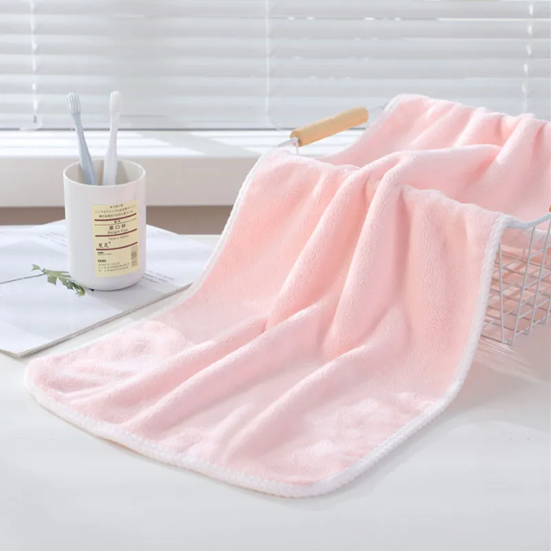 Serviette de couleur pure débarbouillette absorbante serviette de bain à séchage rapide ultra douce et douce serviette de visage en molleton de corail serviette de bain Rose big image 1
