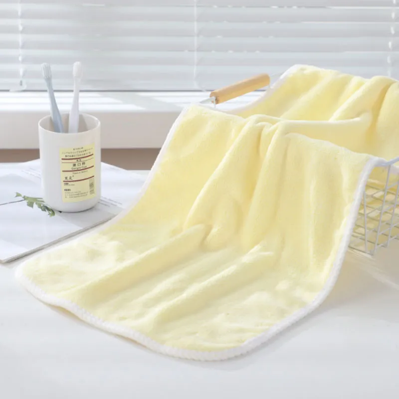 toalha de toalha de cor pura toalha absorvente de secagem rápida toalha de banho toalha de rosto de lã coral ultramacia e suave Amarelo big image 1