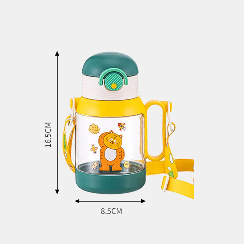 500ML/16.91OZ Cute Cartoon Pattern Kids Straw Water Bottle Plastic Portable and Detachable Straws Water Bottle with Lanyard big image 5