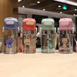 550ML/18.6OZ Cute Cartoon Pattern Kids Straw Water Bottle Plastic Portable Silicone Straight Drinking Straws Cup with Scale and Personalized Handle  image 2