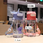 550ML/18.6OZ Cute Cartoon Pattern Kids Straw Water Bottle Plastic Portable Silicone Straight Drinking Straws Cup with Scale and Personalized Handle  image 3