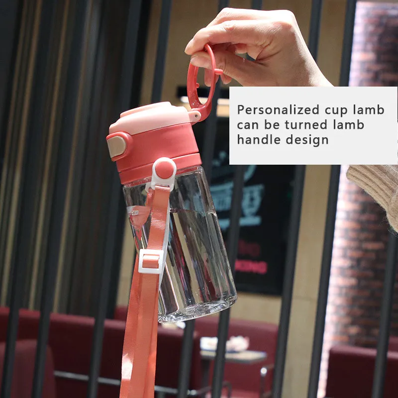 550ML/18.6OZ Cute Cartoon Pattern Kids Straw Water Bottle Plastic Portable Silicone Straight Drinking Straws Cup with Scale and Personalized Handle  image 5