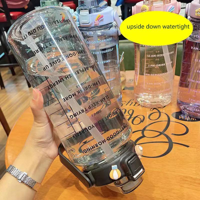 2000ML Motivational Sports Water Bottle with Time Marker Large Capacity Straw Water Cup for Fitness and Outdoor Enthusiasts Pink image 4
