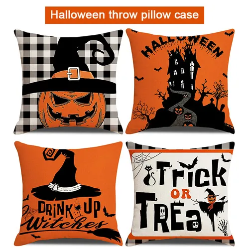 Halloween Throw Pillow Cover Pumpkin Print Linen Cushion Cover Sofa Pillow Cover