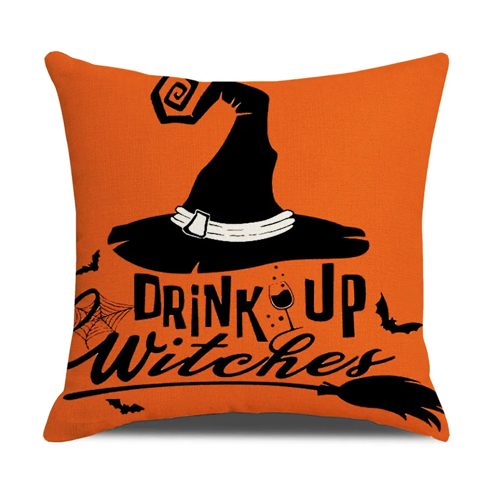 Halloween Throw Pillow Cover Pumpkin Print Linen Cushion Cover Sofa Pillow Cover Ginger