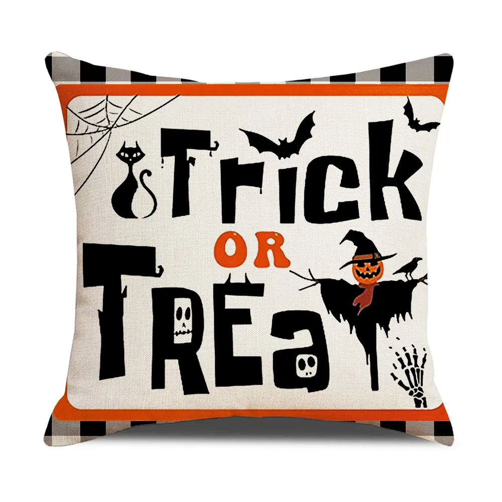 Halloween Throw Pillow Cover Pumpkin Print Linen Cushion Cover Sofa Pillow Cover  big image 1