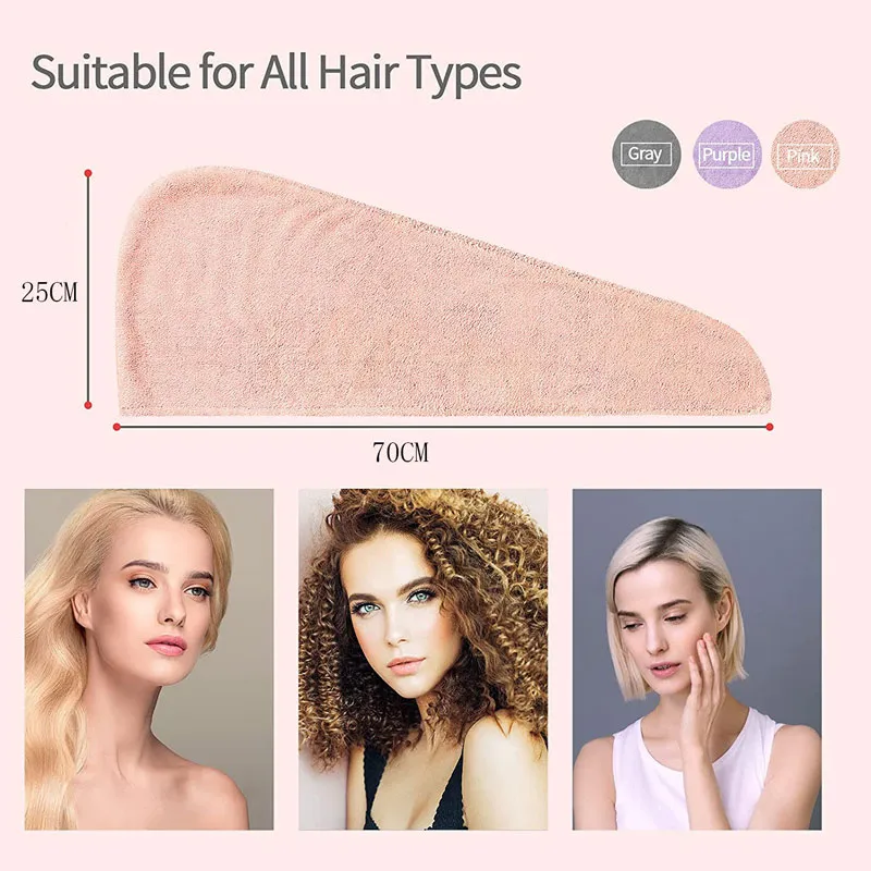 Toalla para el cabello para mujer, turbante para el cabello de secado rápido, súper absorbente, multifunción, para secar el cabello Rosado big image 1