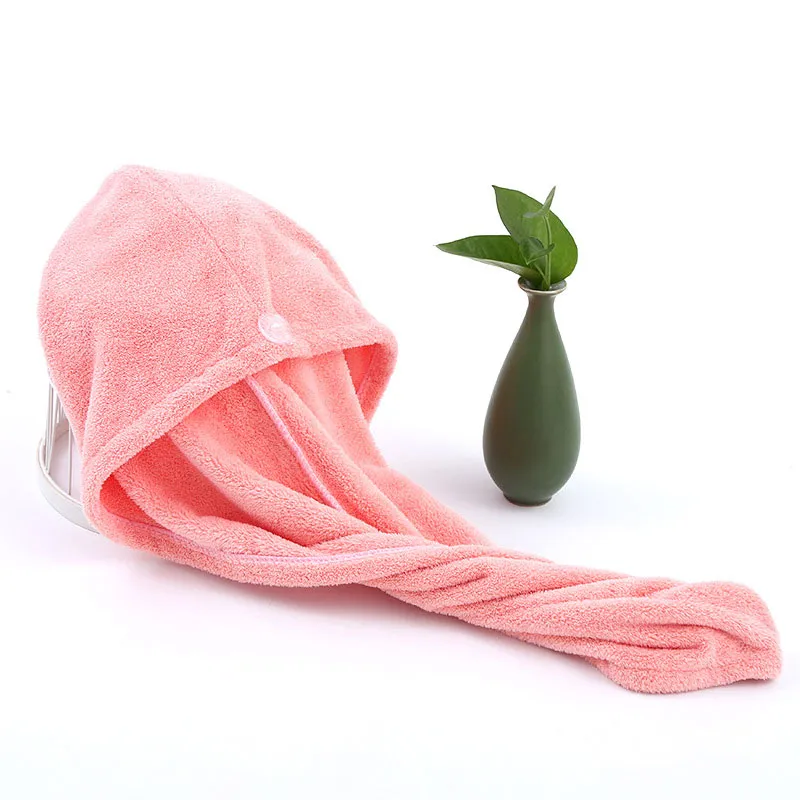 Hair Towel Wrap, Hair Drying Towel With Button, Polyester Hair Towel, Dry Hair Hat, Bath Hair Cap