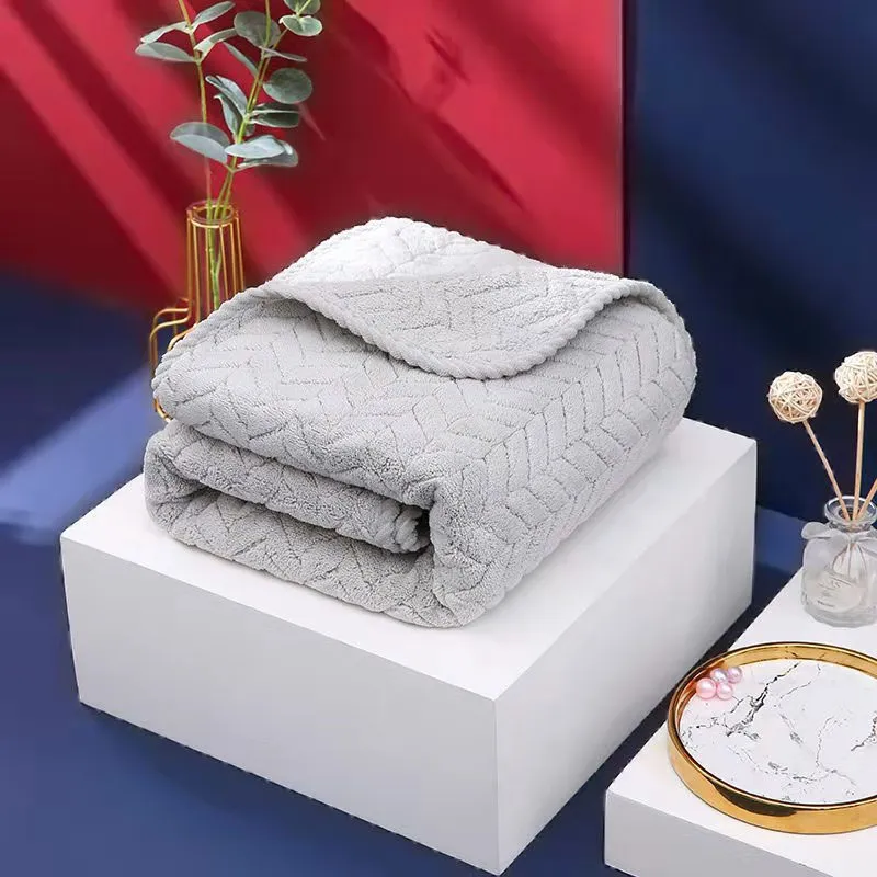Thick Face Towels Solid Washcloths Coral Fleece Super Absorbent Quick Dry Hair Turban Light Grey