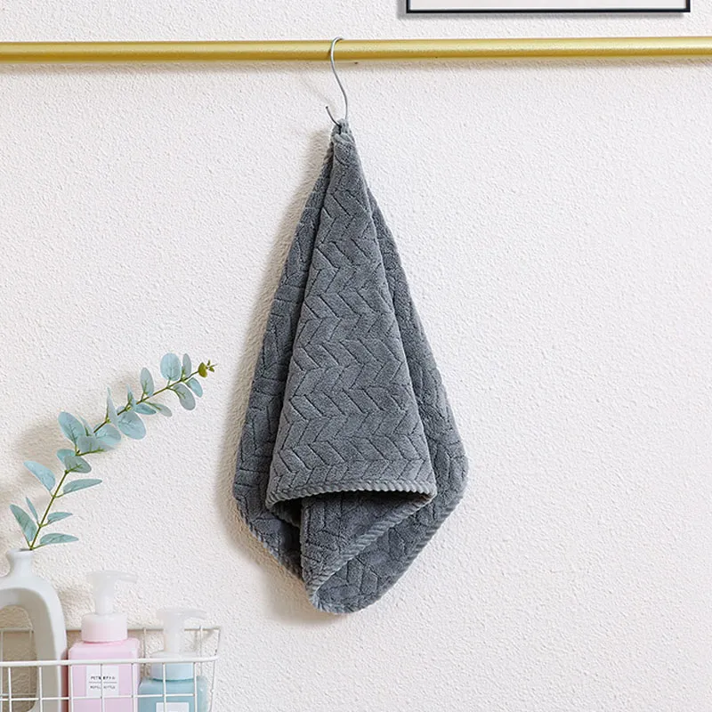 Thick Face Towels Solid Washcloths Coral Fleece Super Absorbent Quick Dry Hair Turban Dark Grey