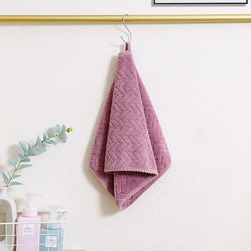 Thick Face Towels Solid Washcloths Coral Fleece Super Absorbent Quick Dry Hair Turban Light Purple