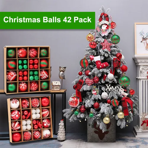 42-pack/44-pack Christmas Ball Ornaments Set with Stuffed Delicate Glittering Decorations for Xmas Tree Wreath Garland Decor