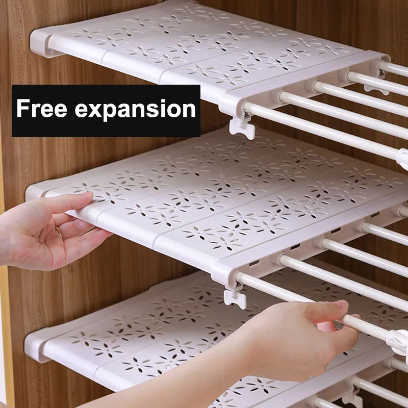 Adjustable Shelves Closet Wardrobe Organizers Storage Shelves Wall Mounted Telescopic Racks big image 3