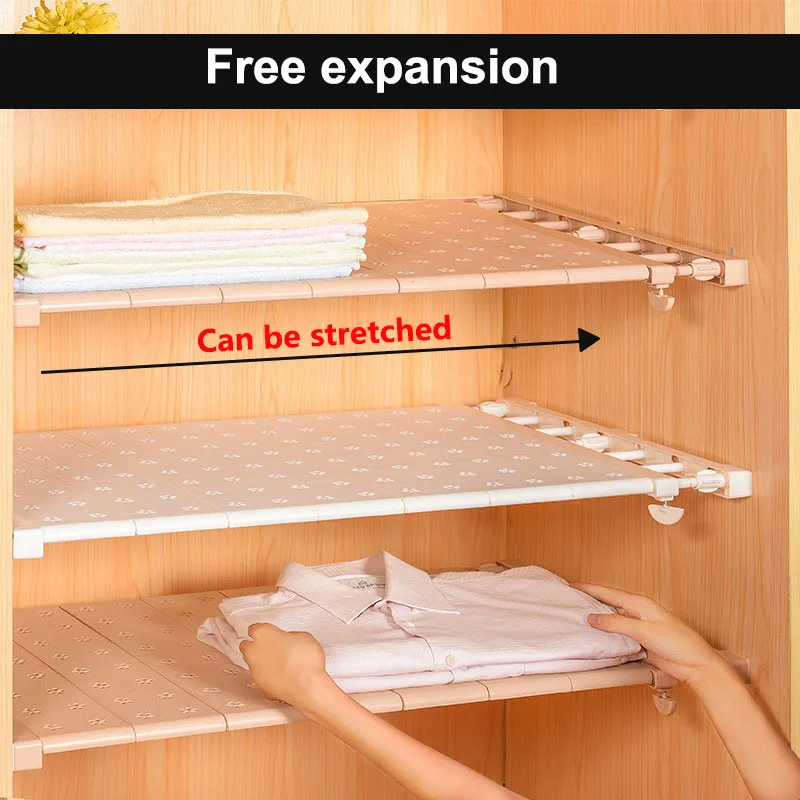 Adjustable Shelves Closet Wardrobe Organizers Storage Shelves Wall Mounted Telescopic Racks  image 2