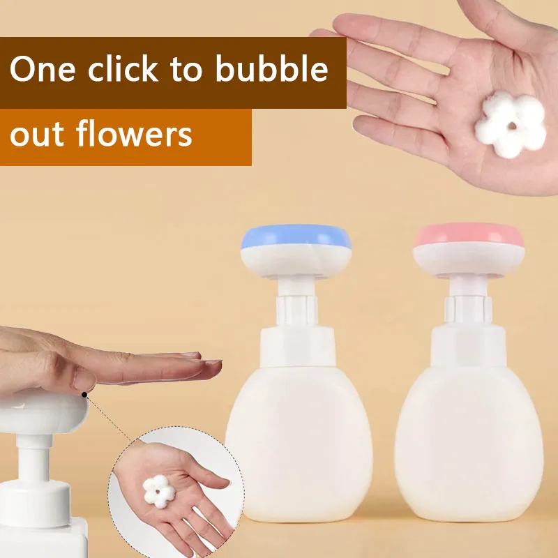 Dispensador de sabão espumante tipo flor 300ml garrafa de bomba recarregável para gel de banho sabonete líquido para as mãos limpador facial suprimentos de banheiro Rosa image 2