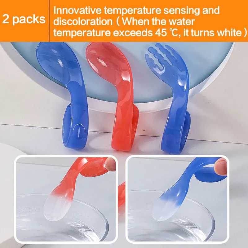 2-pack Color Changing Toddler Forks & Spoons Innovative Temperature Sensing and Discoloration Red image 2