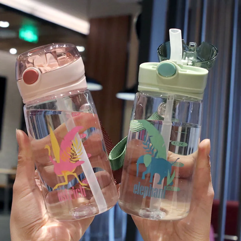 520ML/17.59OZ Straw Water Cup Large Capacity Water Bottle with Scale Plastic Adult Sports Bottle Outdoor Portable Cup