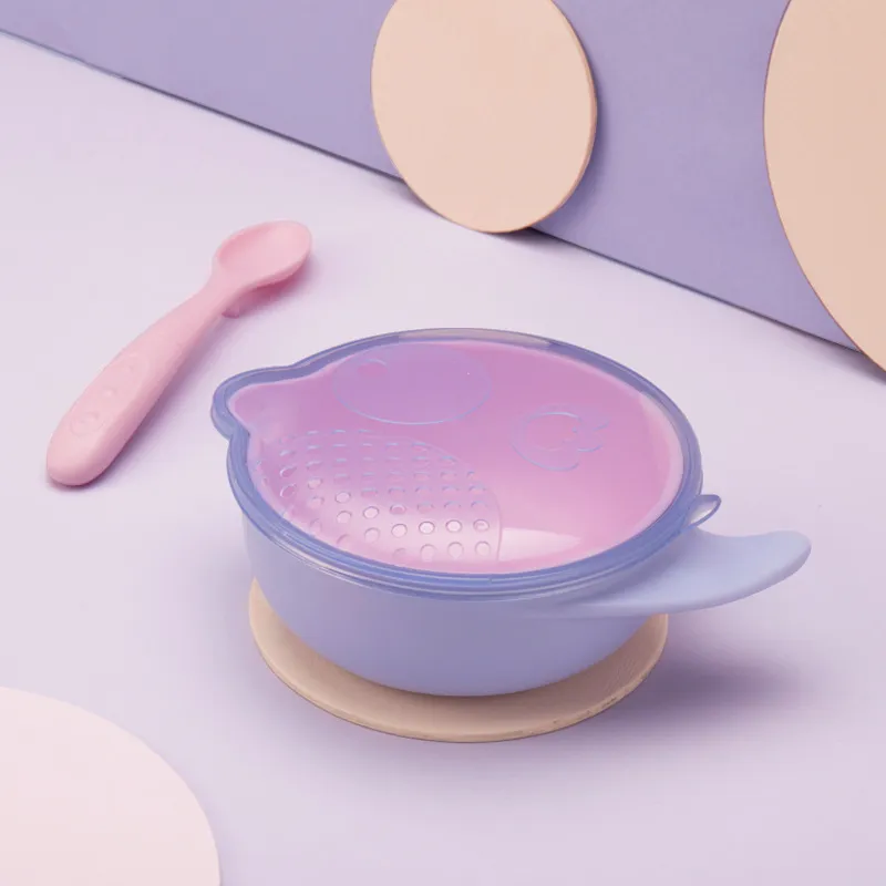 Mash and Serve Bowl for Babies Toddlers Portable Detachable Dinnerware with Spoon & Lid Light Purple