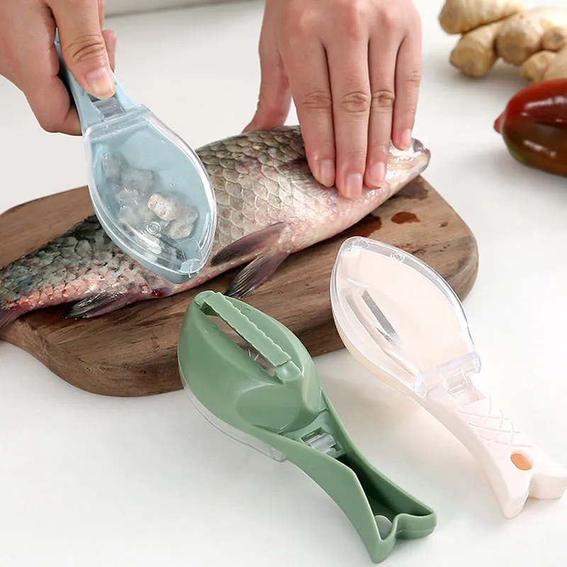 With a Lid Practical Scale-Removing Knife to Kill Fish Hand Scaler Fish Scaler Home Kitchen Small Tools Light Green image 3