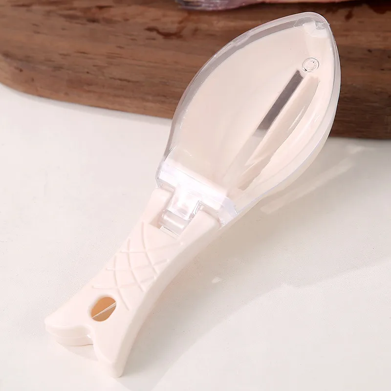 With a Lid Practical Scale-Removing Knife to Kill Fish Hand Scaler Fish Scaler Home Kitchen Small Tools Beige