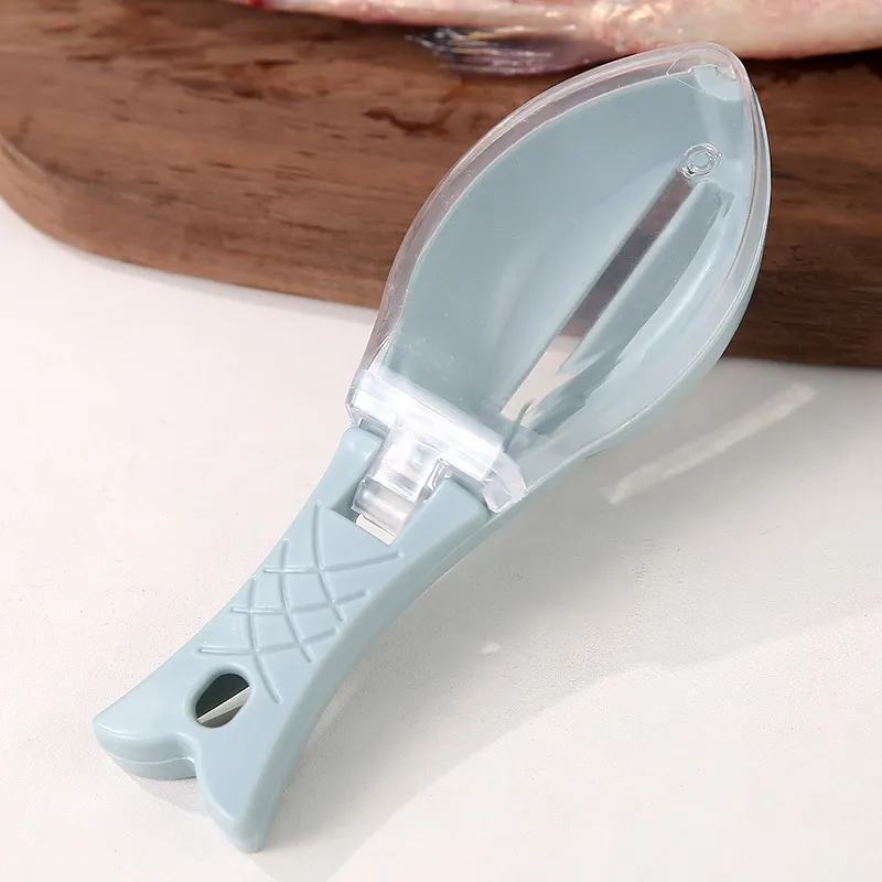 With a Lid Practical Scale-Removing Knife to Kill Fish Hand Scaler Fish Scaler Home Kitchen Small Tools Light Blue