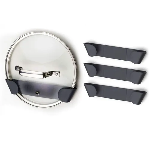 Pot Lid Holder, 1-pack / 3-pack Household Punch‑Free Wall Mount Pot Lid Organizers Self Adhesive Pan Pot Lid Storage Rack Cabinet Doorback Organizer Kitchen Utensil Hanger for Home Kitchen Wall, Black