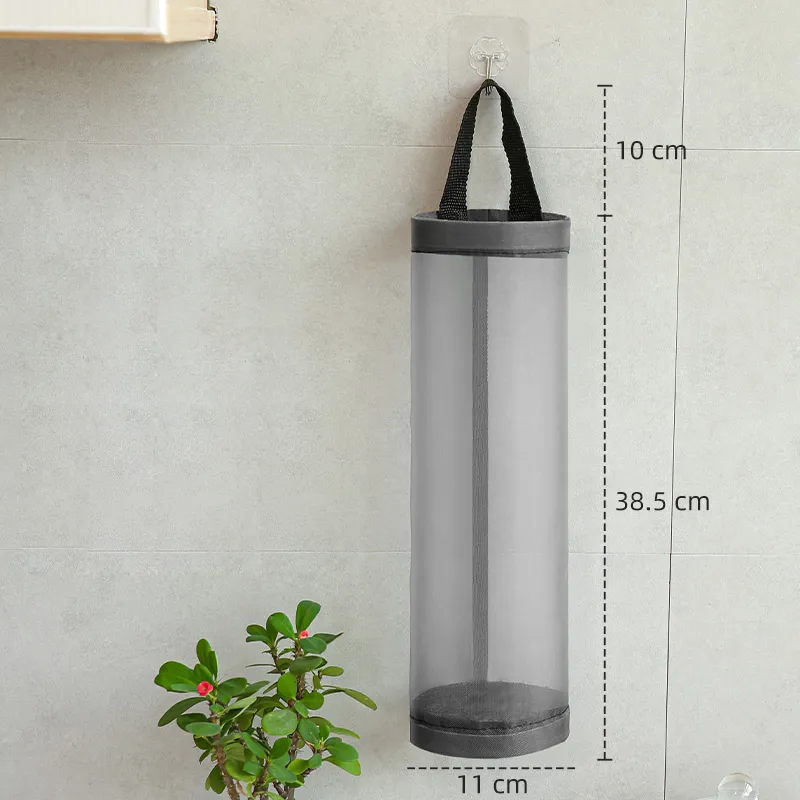 Mesh Garbage Bag Plastic Bag Holder Dispensers Folding Hanging Trash Storage Bag with Hook big image 3