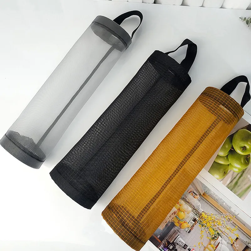 Mesh Garbage Bag Plastic Bag Holder Dispensers Folding Hanging Trash Storage Bag with Hook big image 2