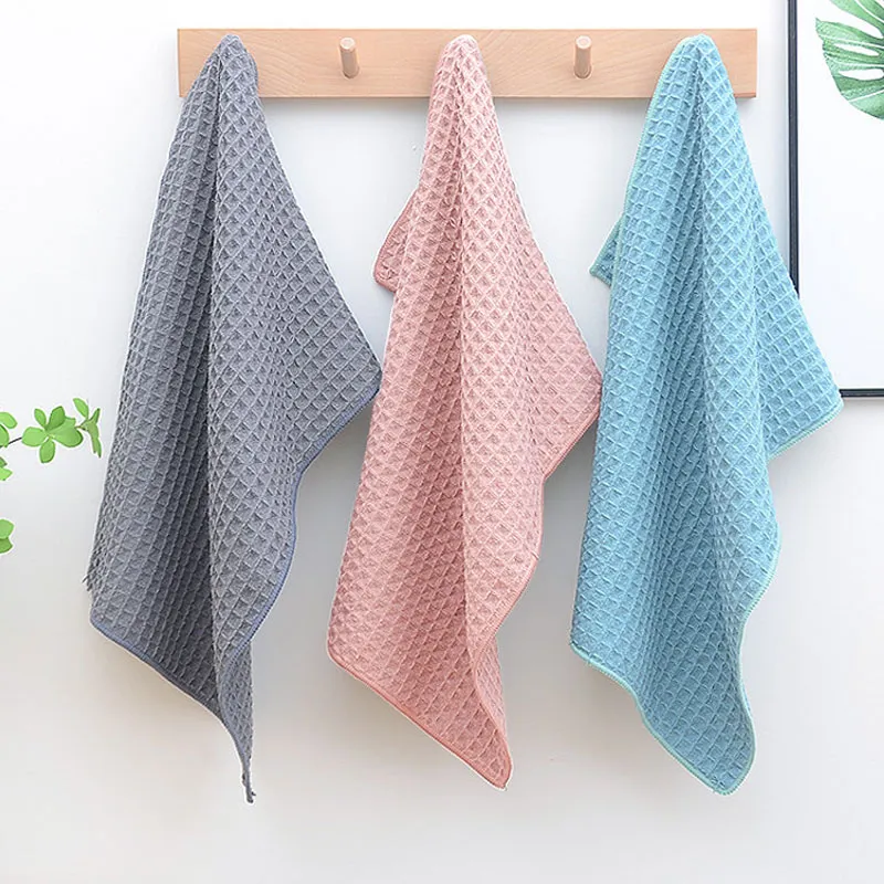 Honeycomb Weave Soft Quick Dry Lint Free Towel Dark Grey image 2