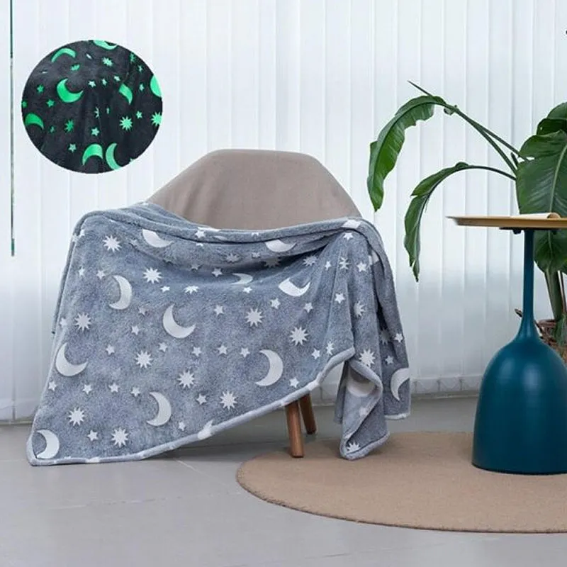 Cobertor luminoso Unicórnio Estrela Lua Impressão Cobertor Escritório Nap Home Air Conditioning Colcha Cinzento Claro