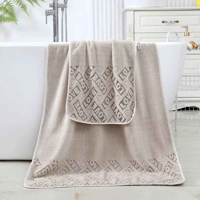 Thick Coral Fleece Bath Towels Letter Hollow Out Soft Absorbent Towels Bath Blankets Grey big image 1