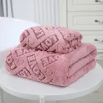 Thick Coral Fleece Bath Towels Letter Hollow Out Soft Absorbent Towels Bath Blankets Hot Pink