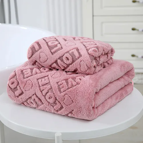 Thick Coral Fleece Bath Towels Letter Hollow Out Soft Absorbent Towels Bath Blankets