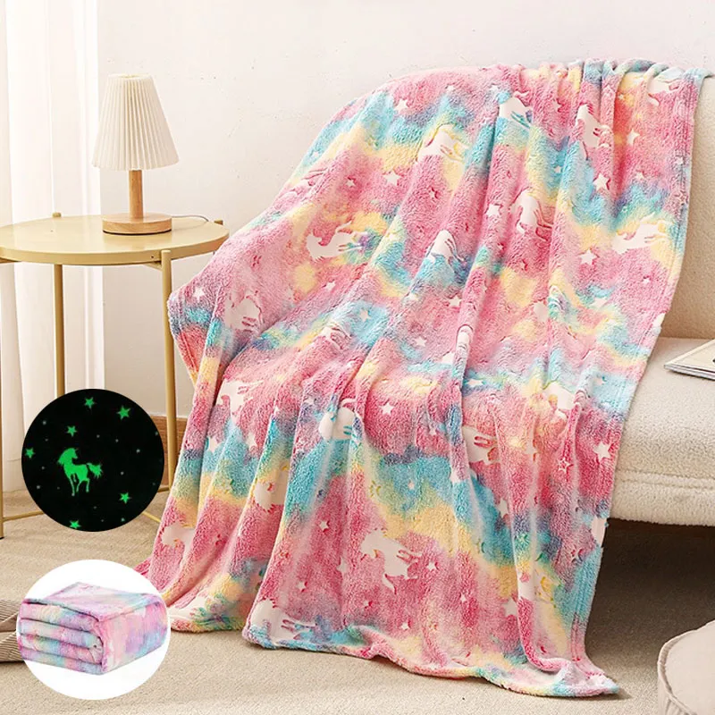 Cobertor luminoso Unicórnio Estrela Lua Impressão Cobertor Escritório Nap Home Air Conditioning Colcha  big image 1