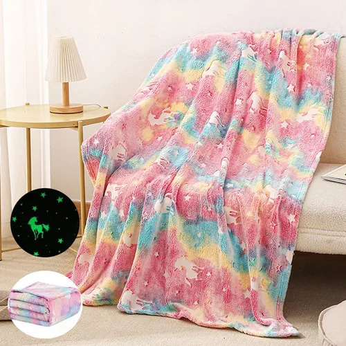 Luminous Blanket Unicorn Star Moon Print Blanket Office Nap Home Air Conditioning Quilt