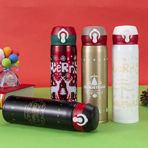 500ML/16.91OZ Christmas Stainless Steel Thermos Compact Water Bottle Christmas Gift Thermo Mug