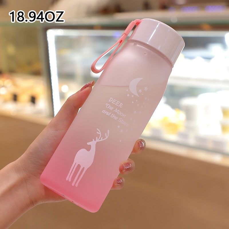 Fantasy elk gradient color frosted space cup with rope outdoor portable water cup cute plastic water