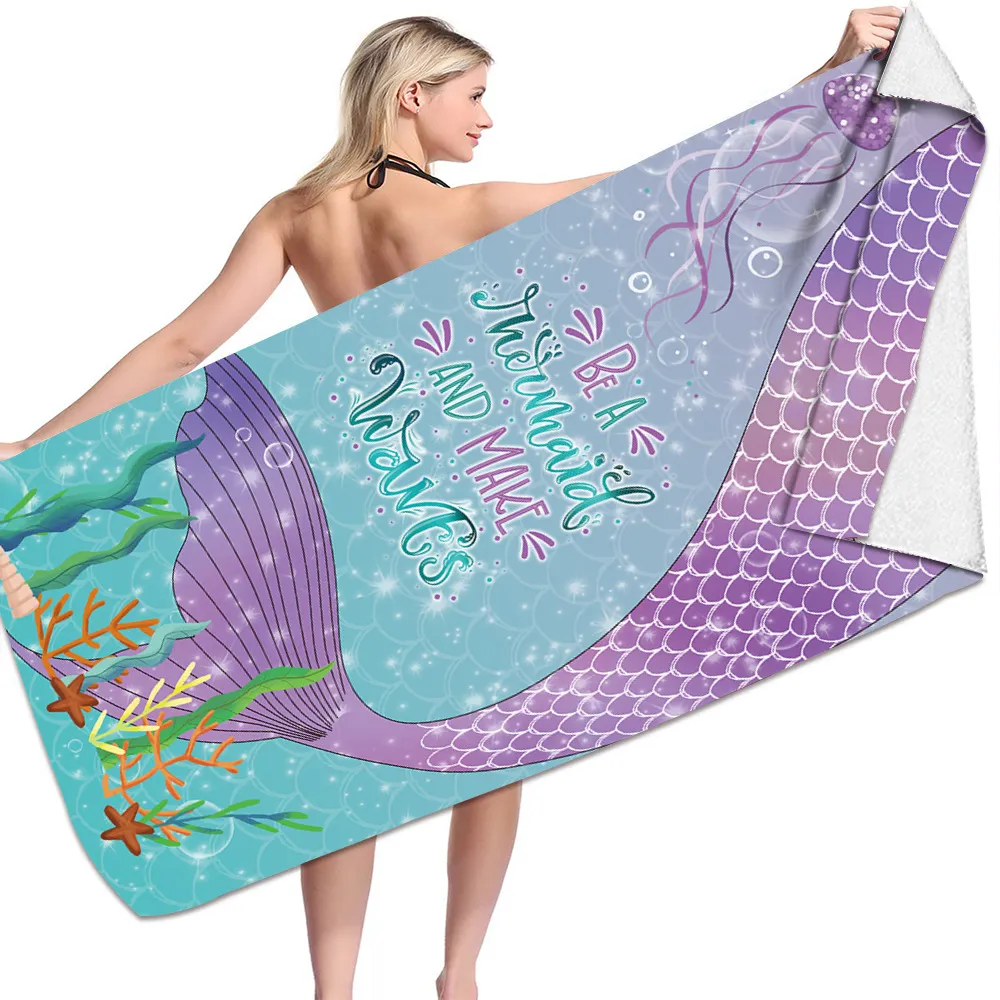 Large Mermaid Beach Towel Microfiber Mermaid Tail Bath Towel Quick Dry Absorbent Women Travel Towels  big image 2