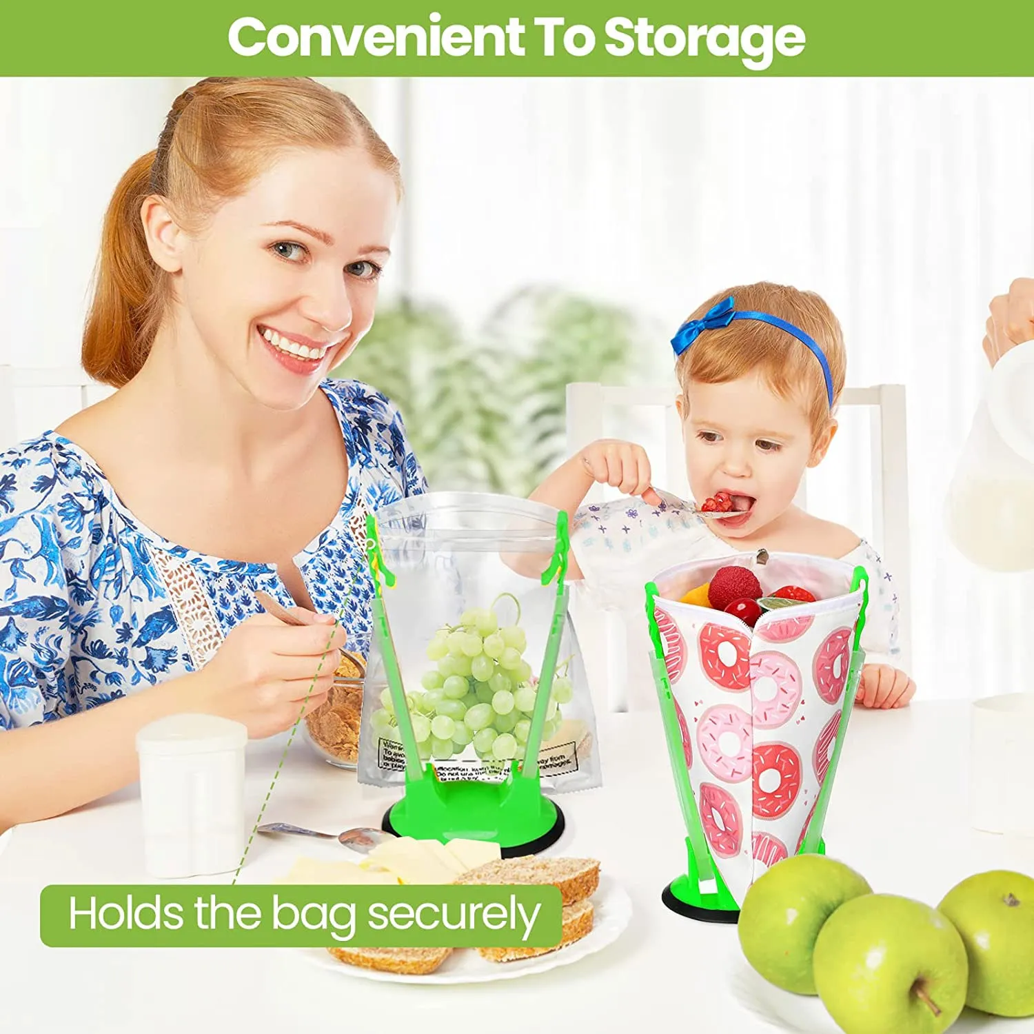 2-pack/4-pack Holder for Food Prep Bag/Plastic Freezer Bag/Ziplock Bag Holder Stand, Meal Planning/prep Bag Holders Light Green image 4