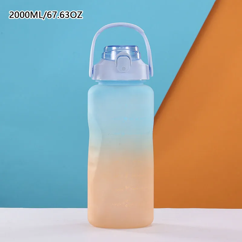 

2000ML/67.64OZ Gradient Frosted Straw Water Bottle Large Capacity Adult Sports Bottle Outdoor Portable Water Cup