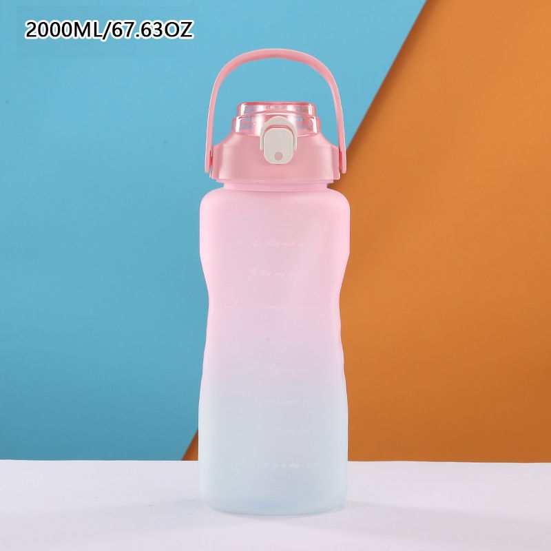 2000ML/67.64OZ Gradient Frosted Straw Water Bottle Large Capacity Adult Sports Bottle Outdoor Portable Water Cup