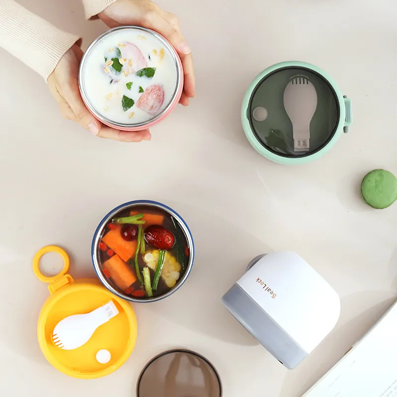 Breakfast Cup 304 Stainless Steel Soup Cup Student Breakfast Cup Milk Cup Outdoor Office Salad Portable Soup Porridge Soup Pot Stainless Steel Green (Thermal Insulation Easy to Clean) big image 2