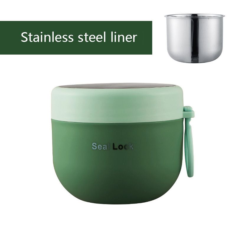 Breakfast Cup 304 Stainless Steel Soup Cup Student Breakfast Cup Milk Cup Outdoor Office Salad Portable Soup Porridge Soup Pot Stainless Steel Green (