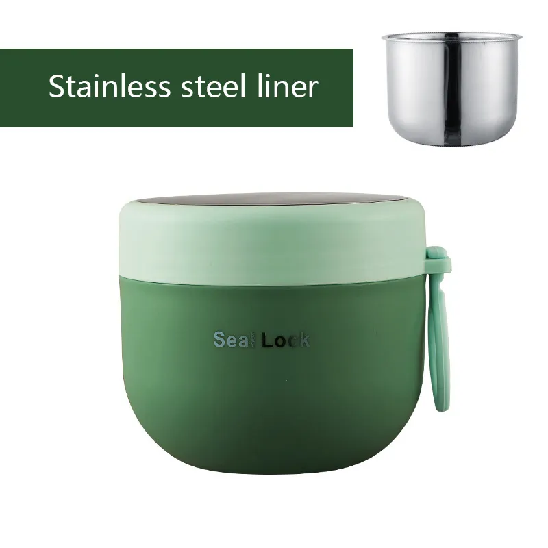 Café da manhã Copa 304 Aço Inox Copo de Sopa Estudante Café da manhã Copo Leite Copo Escritório ao ar livre Salada Sopa portátil Mingau Pote de sopa Aço Inoxidável Verde (Isolamento térmico fácil de limpar) Verde