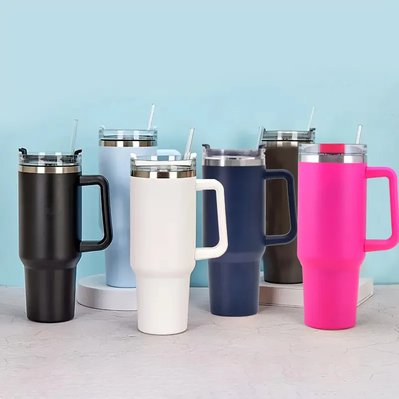 40 Ounce Double Vacuum Wall Stainless Steel Tumbler with Lid, Stainless Steel With Handle and Straw