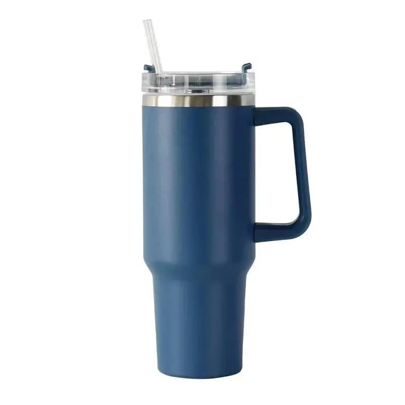 40 Ounce Double Vacuum Wall Stainless Steel Tumbler With Lid, Stainless Steel With Handle And Straw