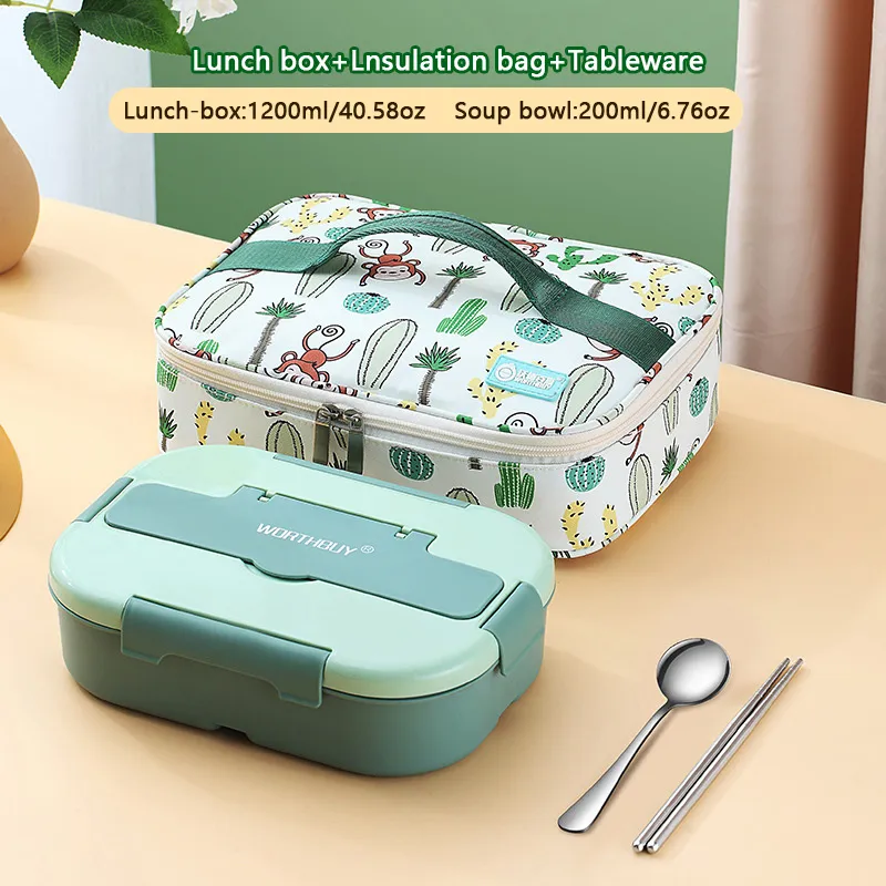 Bento Box Kit, scatola da pranzo giapponese in plastica per microonde Scomparto 4 in 1 per studente impiegato (con zuppa e borsa per il pranzo)  image 1