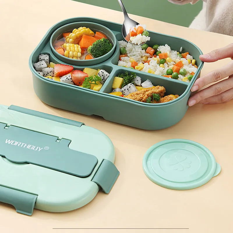 Bento Box Kit, scatola da pranzo giapponese in plastica per microonde Scomparto 4 in 1 per studente impiegato (con zuppa e borsa per il pranzo)  big image 7
