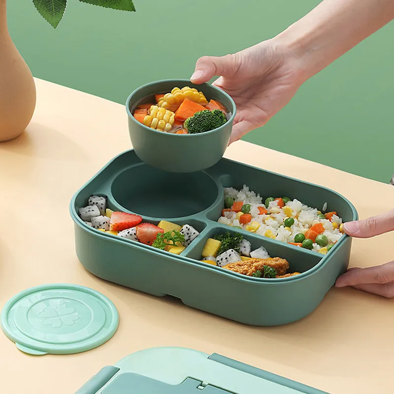 Bento Box Kit, scatola da pranzo giapponese in plastica per microonde Scomparto 4 in 1 per studente impiegato (con zuppa e borsa per il pranzo) big image 4
