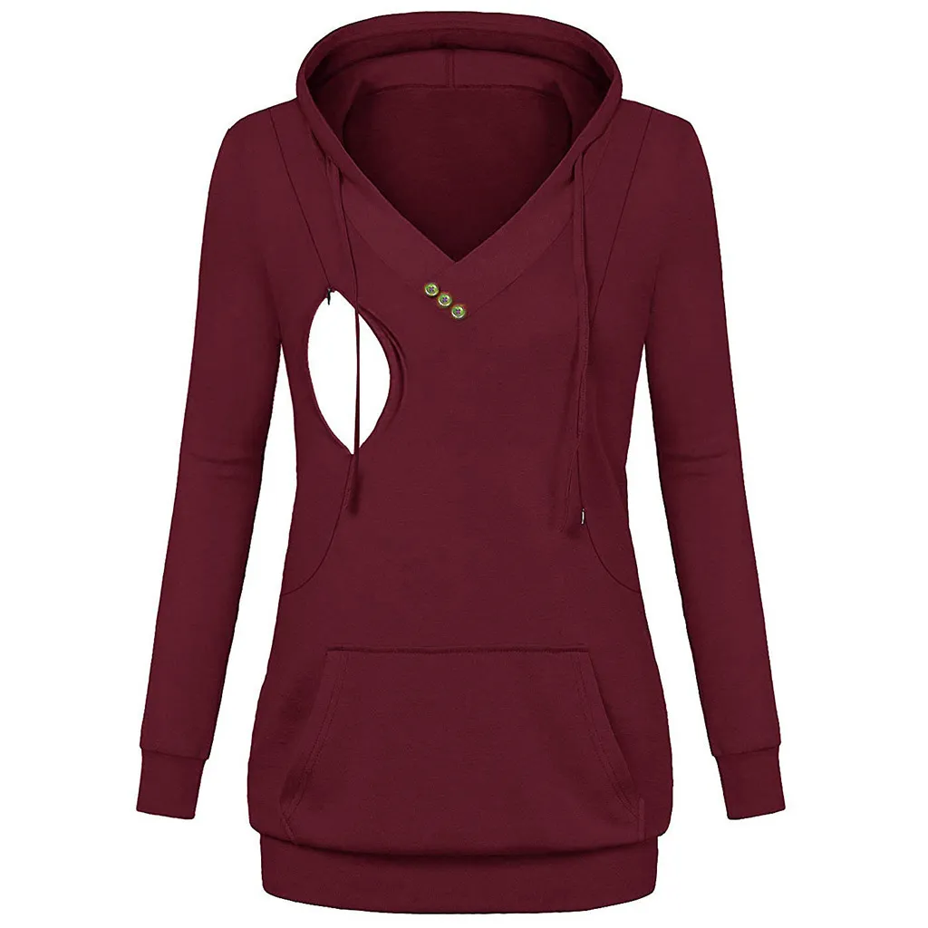 Maternity Hooded  Plaid Color block Nursing Hoodie